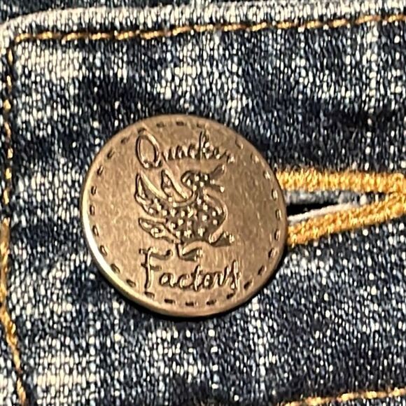 Quacker Factory fun cropped high waist green trim blue jeans size Large - Picture 4 of 9